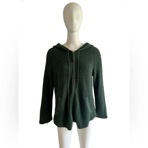 WRAP London Hooded Cardigan  Zip Up Sweater Women 4 6 Wool Blend Green - Picture 1 of 7